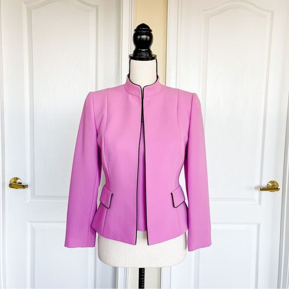 Stresa 2P Peony Pink Blazer Black Edging with Pockets & Matching Sleeveless Top - Picture 1 of 16